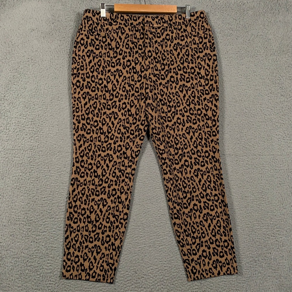 Banana Republic Modern Sloan Pants Women 14 Tan Leopard Animal Print Bi-Stretch